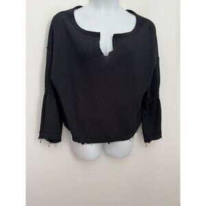 Free People We The Free Dahlia Thermal Top Black Oversized Size M Boho Casual